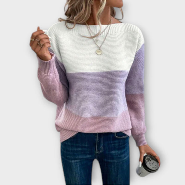 Clara – Elegantni trobojni patchwork pulover