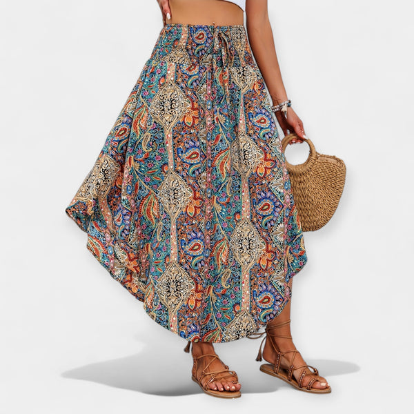 Cvjetna midi suknja s visokim strukom