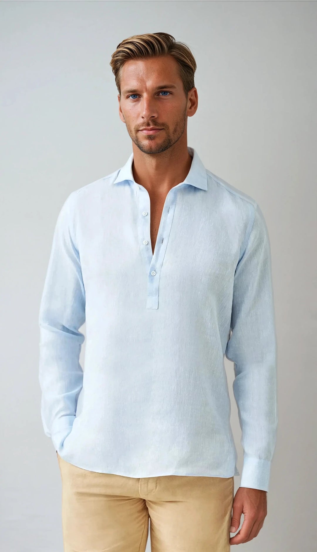 Linen Pop-over Košulja - Svijetlo Plava