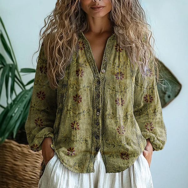 Klára – Elegantna bluzica s vintage uzorkom i finim detaljima