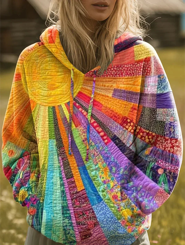 Viktorie – Ženska boho majica s kapuljačom i patchwork uzorkom